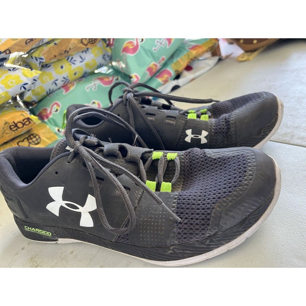 Under Armour‎ Charged Core Trainers 1285704-019 Gray & Lime Green Men's Size 10